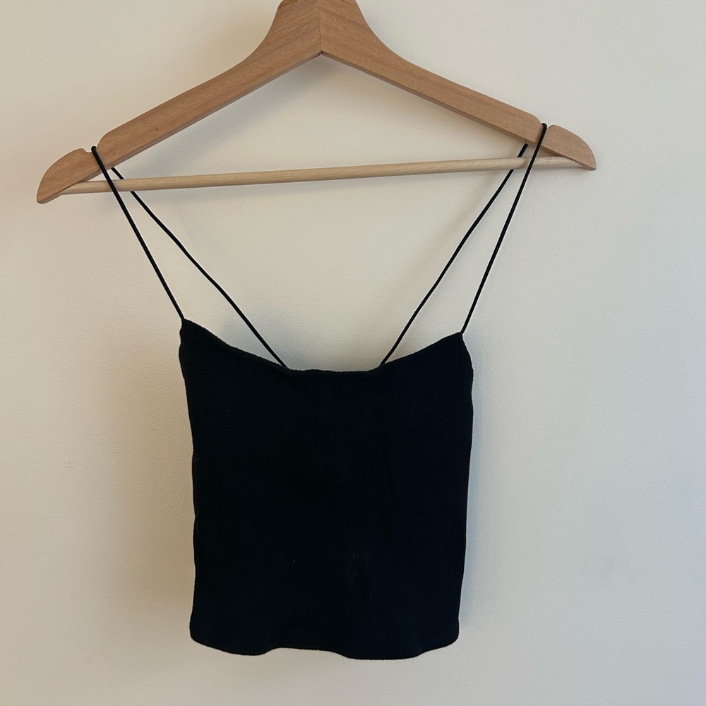 Garage Black Ribbed Spaghetti Strap Crop Cami